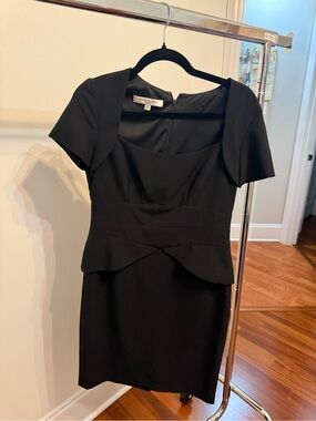 Evan Picone Black Short-Sleeve Peplum Sheath Dress